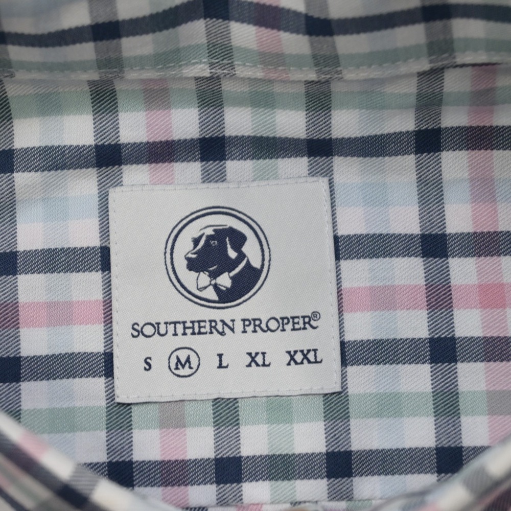 Southern Proper Dress Shirt Plaid Long Sleeve Button Up Mens Size Medium - Picture 8 of 11